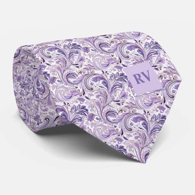 Purple Lilac Floral Paisley Tie (Rolled)