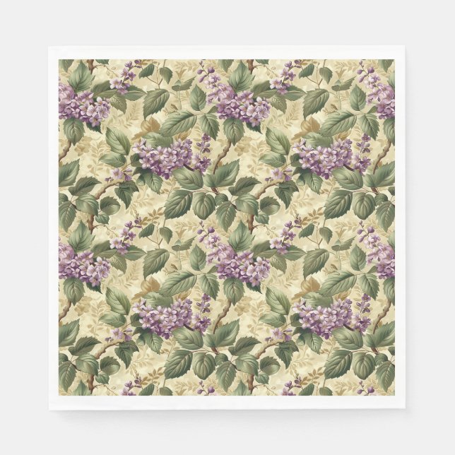 Purple Lilac Floral Party Paper Napkins Tableware (Front)