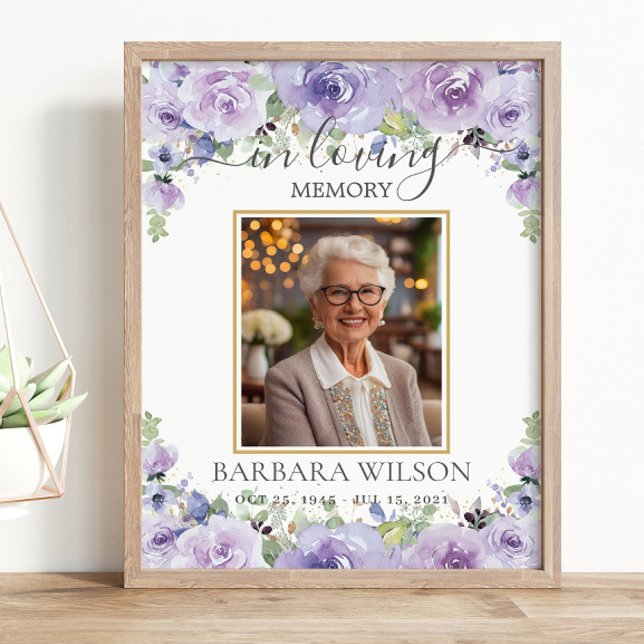 Purple Lilac Floral Photo Funeral Share a Memory  Poster (Creator Uploaded)