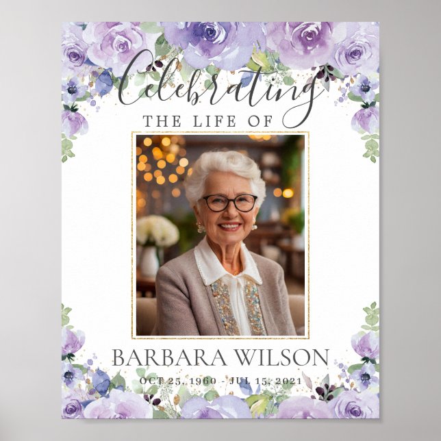 Purple Lilac Floral Picture Photo Funeral Digital Poster (Front)