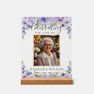 Purple Lilac Floral Picture Photo Funeral Memorial Acrylic Sign