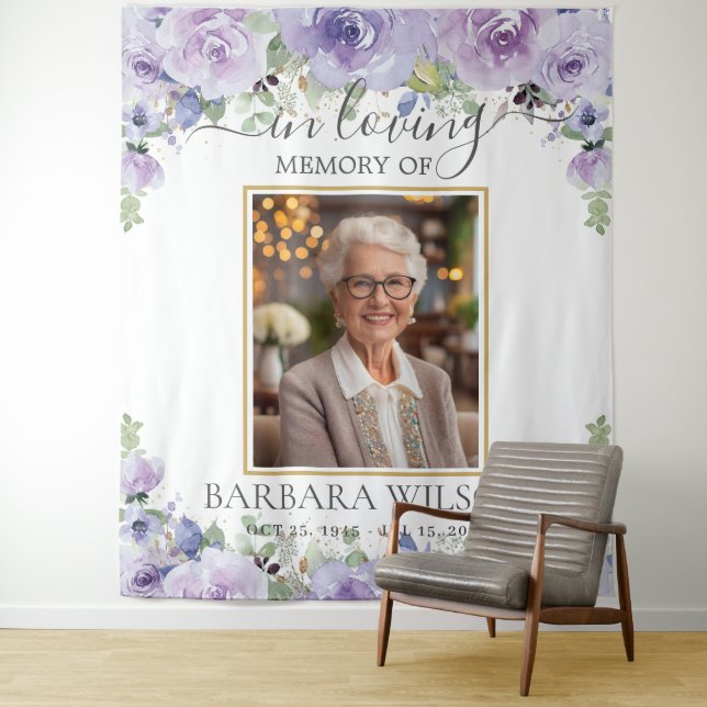 Purple Lilac Floral Picture Photo Funeral Memorial Tapestry (In Situ)