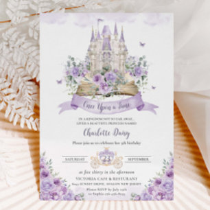 Purple Lilac Floral Princess Castle Storybook  Invitation