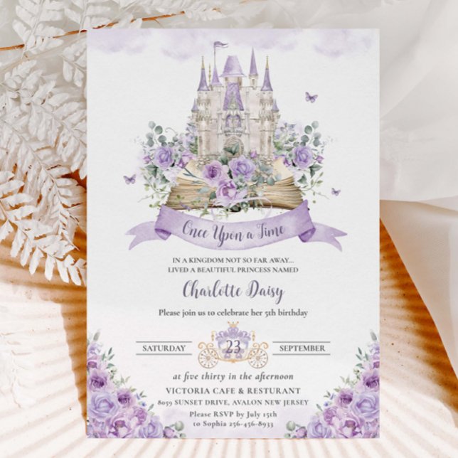 Purple Lilac Floral Princess Castle Storybook  Invitation (Creator Uploaded)