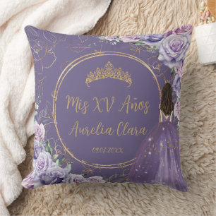 Purple Lilac Floral Princess Quinceañera Keepsake Cushion