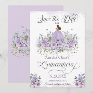 Purple Lilac Floral Quinceañera 15th XV Birthday Save The Date