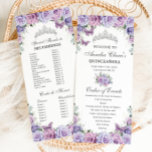 Purple Lilac Floral Quinceañera Order of Events Programme<br><div class="desc">Personalise this double sided chic slim program card easily and quickly, Simply click the Edit Using Design Tools button to further edit the text, wording, font style, font size, font colour, add more text, move or remove some images. The butterflies and crown are moveable, resizable, multipliable and removable. Customise it...</div>