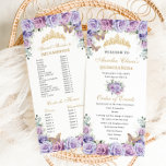 Purple Lilac Floral Quinceañera Order of Events Programme<br><div class="desc">Personalise this double sided chic slim program card easily and quickly, Simply click the Edit Using Design Tools button to further edit the text, wording, font style, font size, font colour, add more text, move or remove some images. The butterflies and crown are moveable, resizable, multipliable and removable. Customise it...</div>