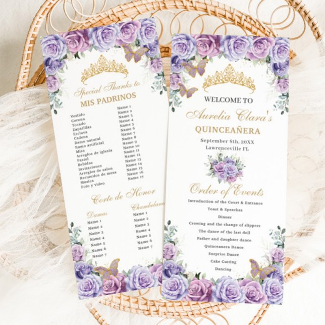 Purple Lilac Floral Quinceañera Order of Events Programme (Creator Uploaded)