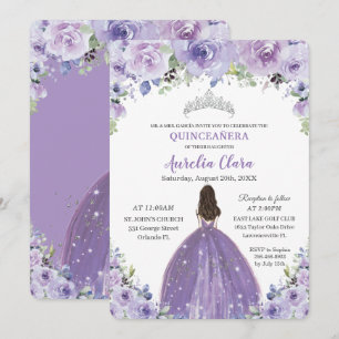 Purple Lilac Floral Quinceanera Princess Birthday Invitation