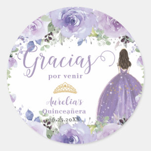 Purple Lilac Floral Quinceañera Princess Dress  Classic Round Sticker