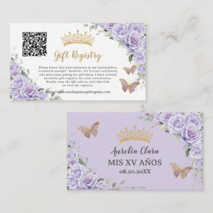 Purple Lilac Floral Quinceañera QR Gift Registry Enclosure Card