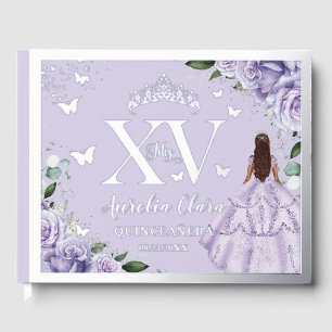 Purple Lilac Floral Quinceañera Quince 15 Silver Guest Book