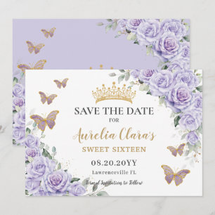 Purple Lilac Floral Quinceañera Sweet Sixteen Save Save The Date