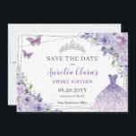 Purple Lilac Floral Quinceanera Sweet Sixteen Save The Date<br><div class="desc">(c) The Happy Cat Studio</div>
