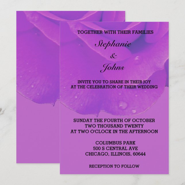 Purple Lilac Floral Rose Elegant Artsy Wedding Invitation (Front/Back)