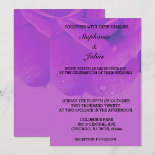 Purple Lilac Floral Rose Elegant Artsy Wedding Invitation