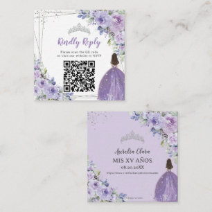 Purple Lilac Floral Silver Quinceañera QR Code Enclosure Card