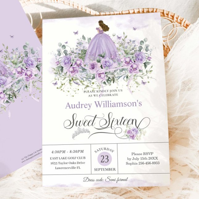 Purple Lilac Floral Sweet Sixteen 16th Birthday Invitation (Creator Uploaded)
