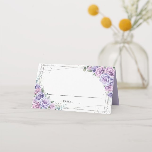 Purple Lilac Floral Wedding Bridal Shower Quince Place Card (Front)