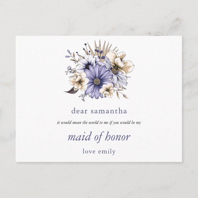 Purple Lilac Florals Maid of Honour Request Postcard (Front)