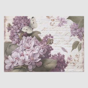 Purple Lilac Flower Butterfly Script Decoupage  Tissue Paper