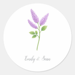 Purple Lilac Flower Custom Wedding Monogram Classic Round Sticker