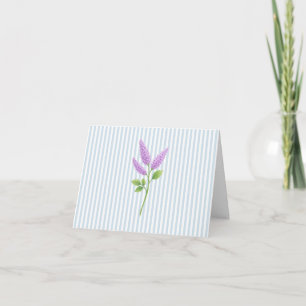 Purple Lilac Flower Painting Blue Stripe Thank You Card