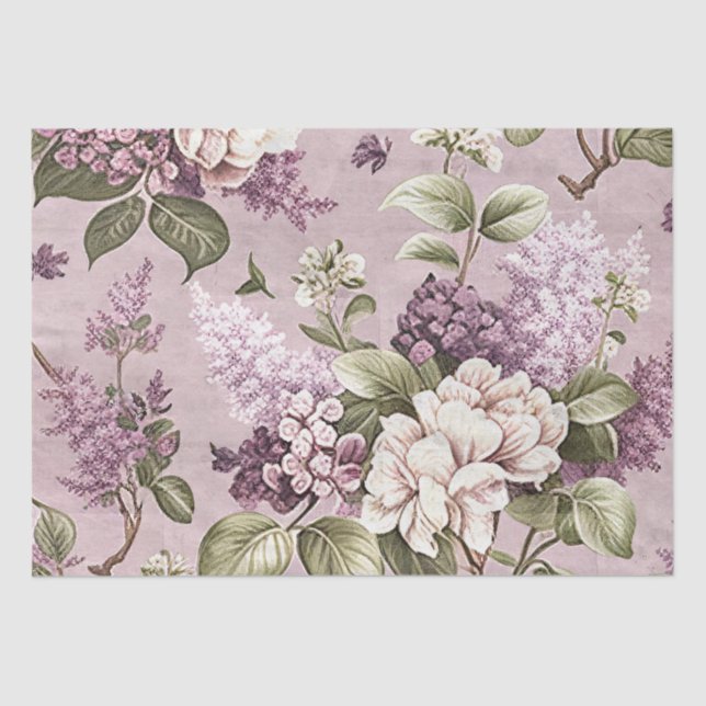 Purple Lilac Flower Pattern Vintage Decoupage  Tissue Paper (Front)