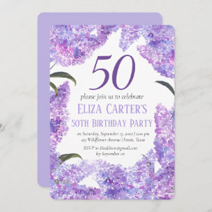 Purple Lilac Flowers 50th Birthday Wildflower Invitation
