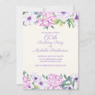 Purple Lilac Flowers 60th Birthday Party Invitation