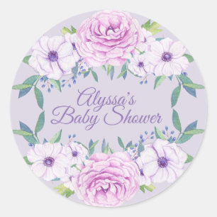 Purple Lilac Flowers Baby Shower Sticker