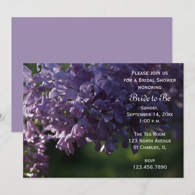 Purple Lilac Flowers Bridal Shower Invitation (Front/Back)