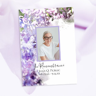 Purple Lilac Flowers Watercolor Death Anniversary Invitation