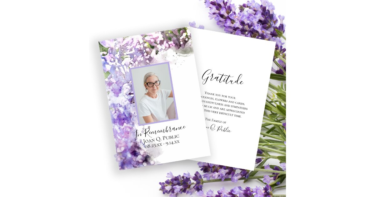 Purple Lilac Flowers Watercolor Funeral Sympathy Thank You Card | Zazzle