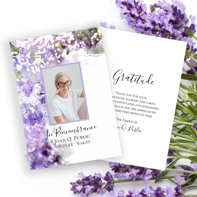 Purple Lilac Flowers Watercolor Funeral Sympathy Thank You Card (Creator Uploaded)