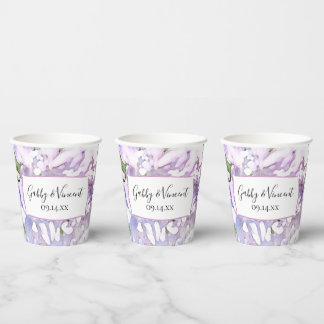 Purple Lilac Flowers Watercolor Wedding  Paper Cups