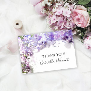 Purple Lilac Flowers Watercolor Wedding Thank You Card