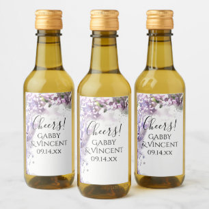 Purple Lilac Flowers Watercolor Wedding Wine Label