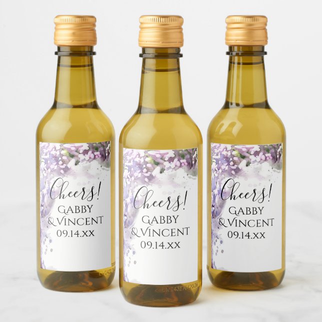 Purple Lilac Flowers Watercolor Wedding Wine Label (Bottles)