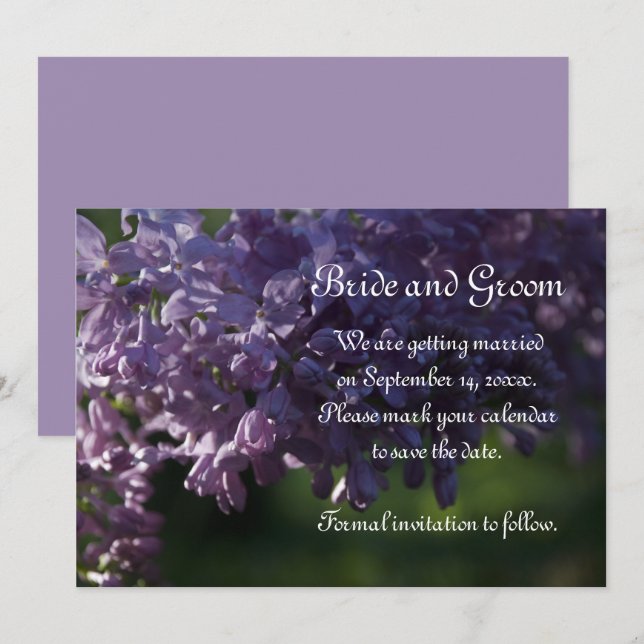 Purple Lilac Flowers Wedding Save the Date Invitation (Front/Back)