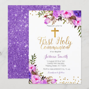 Purple Lilac Girl Christening Invitation card