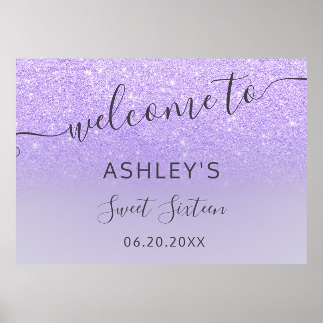 Purple lilac glitter elegant chic welcome sweet 16 poster (Front)