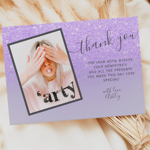 Purple lilac glitter elegant thank you Sweet 16 Card