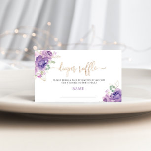 Purple lilac gold foil diaper raffle ticket enclosure card
