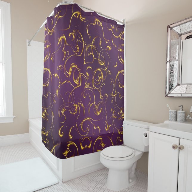 purple, lilac, gold, golden, vibes, abstract, shower curtain (In Situ)