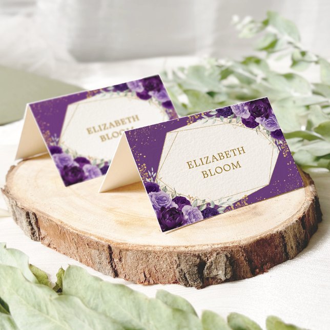 Purple Lilac Gold Roses Table Seating Place Cards (Creator Uploaded)