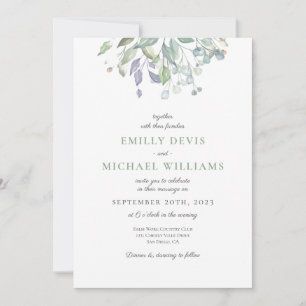 Purple Lilac Greenery Wedding Invitation
