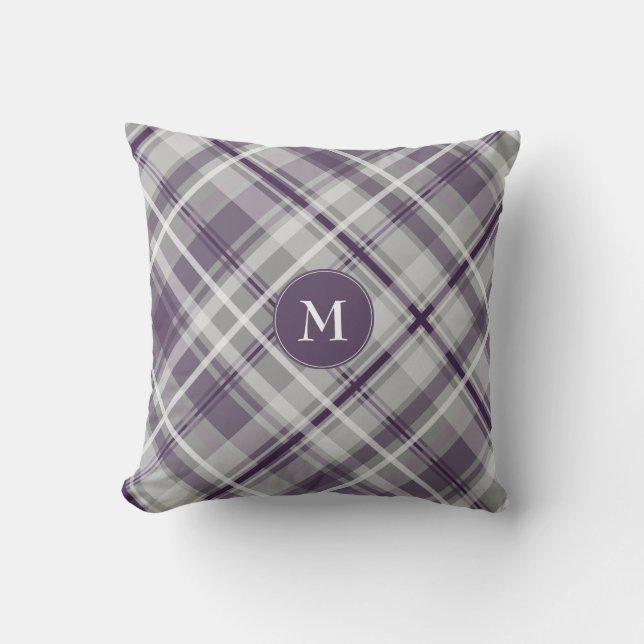 purple lilac grey plaid cushion (Front)