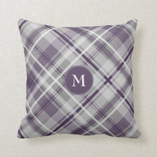 purple lilac grey plaid cushion